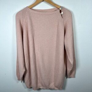 Vintage Womens Cashmere Blend Rib Knit Sweater M Oversized 90s Blush Pink Italy